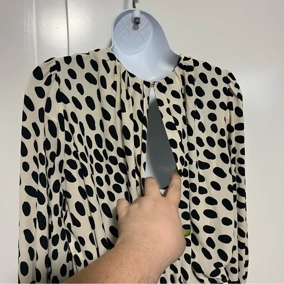 AYR Who's She Hot Dot Midi Dress Size Medium Polka Dot Pleats Elegant Luxury - Picture 9 of 10